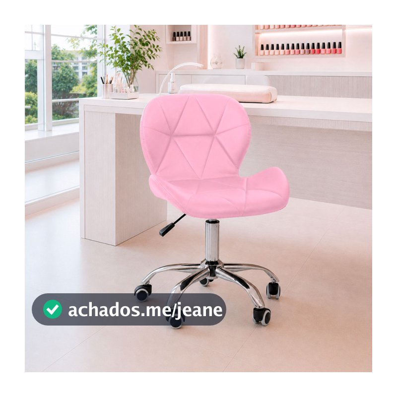 Cadeira de Escritório Office Eiffel Slim Giratória Base Cromada com Rodízios e Ajuste de Altura Rosa