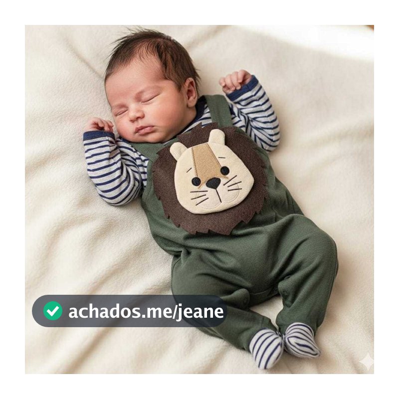 Roupinha Para Bebê Menino Modelo Jardineira com Body Manga Longa Leãozinho Verde Militar