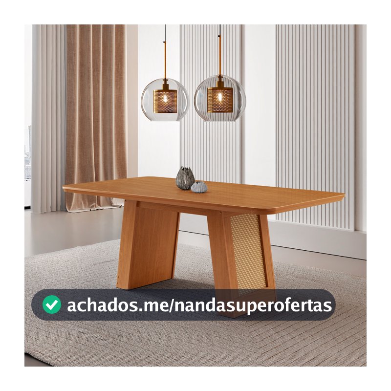 Mesa de Jantar Carolina 180cm Tampo Mdf Canto Copo Moderna Mobília