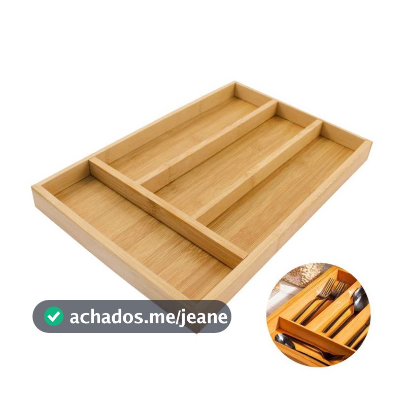 Porta Talheres Bambu 4 Divisórias Organizador Para Gavetas