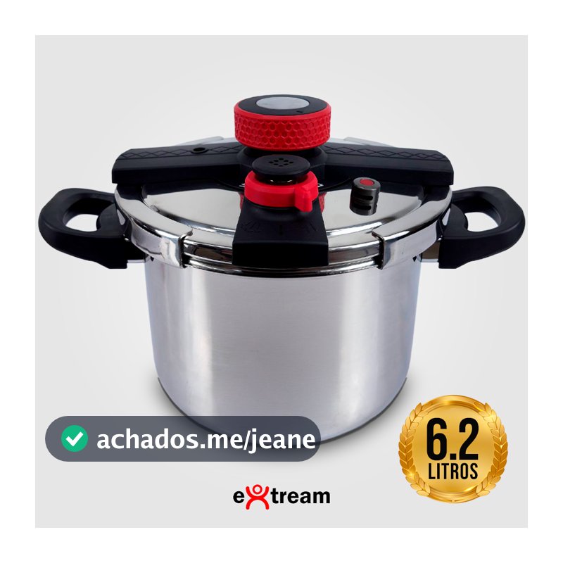 Panela de Pressão Aço Inox Fundo Triplo SecureLock Pro Extream Indução e Gás - 6,2L 4,5L 8L Fechamento Externo