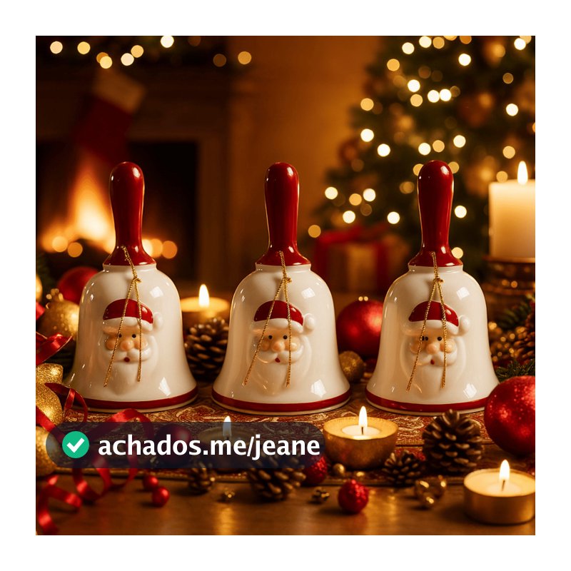 Kit 2/3/4 Sinos Natalinos 13cm Cerâmica - Wincy Natal / Sino Papai Noel Decoração Mesa Jogo Conjunto