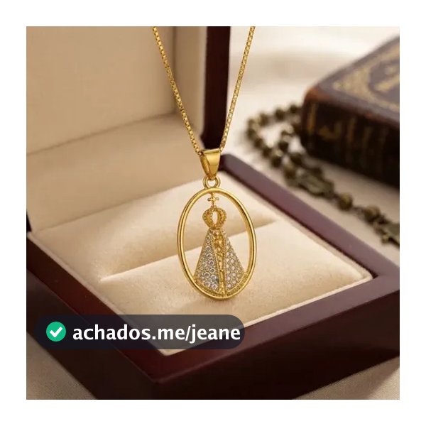 Colar Veneziano 45cm Nossa Senhora Aparecida Dourado Zircônia Fé Proteção Religioso Católico Banhado a Ouro 24k