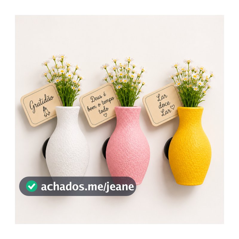 Kit 3 Ímã de Geladeira Vasinho Decorativo Flores Variadas Vaso Magnético Decoração Cozinha