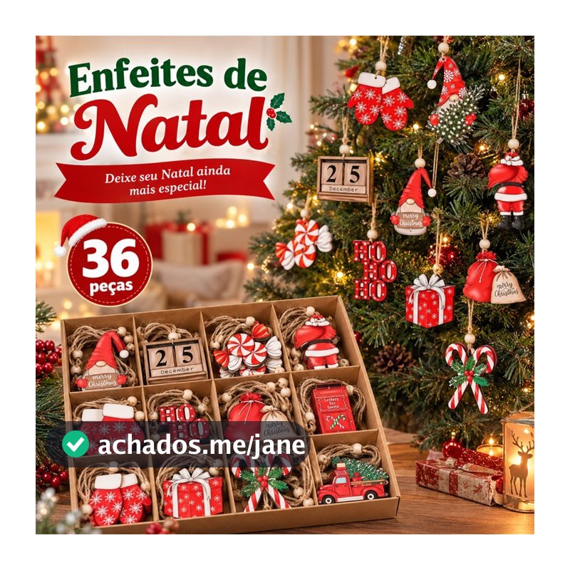 36 Peças Enfeites para árvore de Natal decoração de Natal