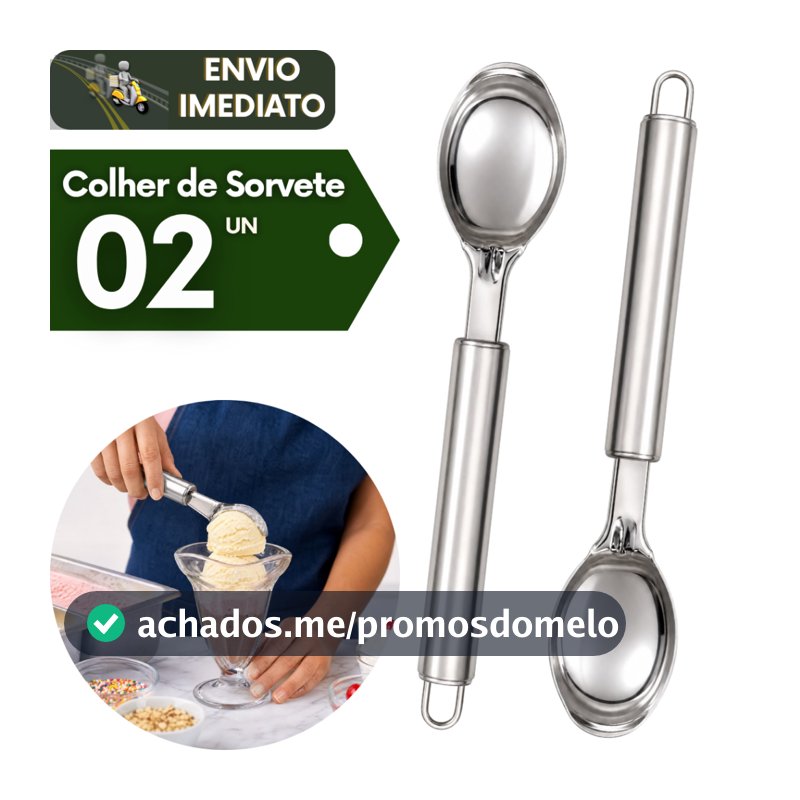 Kit 2 Colher Concha Pegador de Sorvete Açai Inox Premium Resistente Utensílio Ideal para Sorveteria