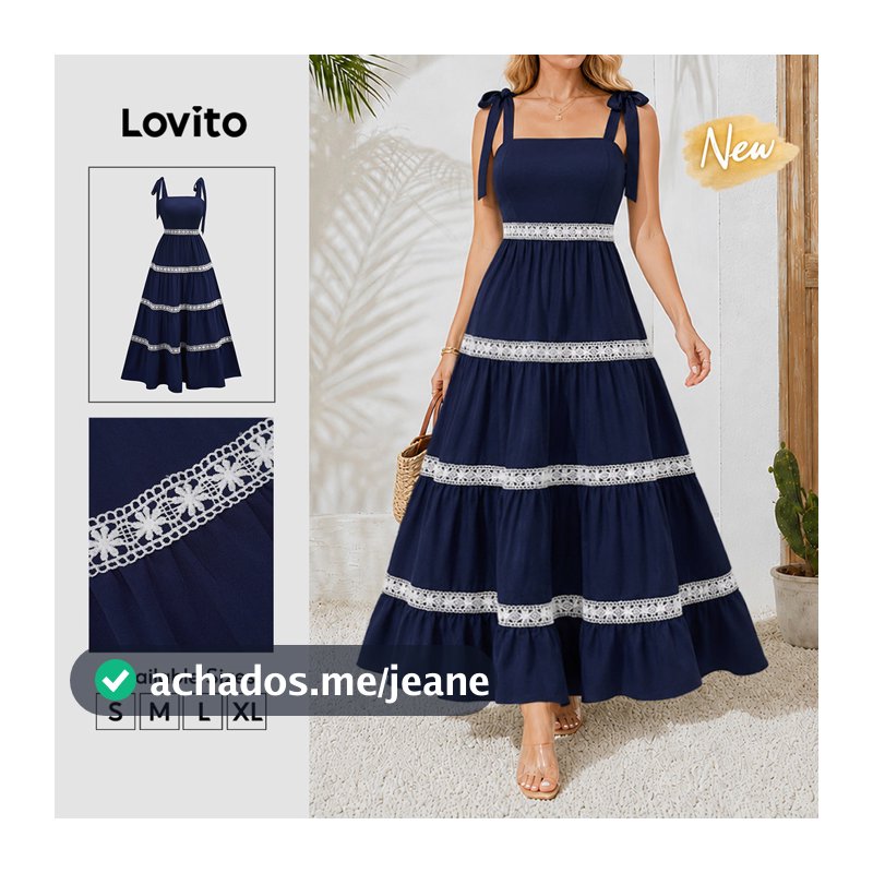 (New Arrival) Lovito Vestido Boho Feminino Longo Em a Com Zíper E Amarração Casual Primavera/Verão Fim De Semana/Férias DRB39BR108