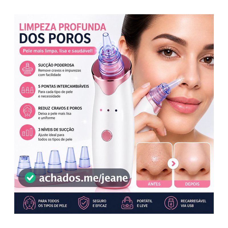 Sugador de Poros Recarregável – Sucção Forte a Vácuo USB para Cravos, Acne e Limpeza Profunda