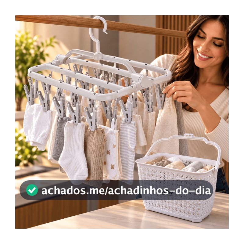 Kit Varal de Roupa Intima e Cesto de Prendedores Branco