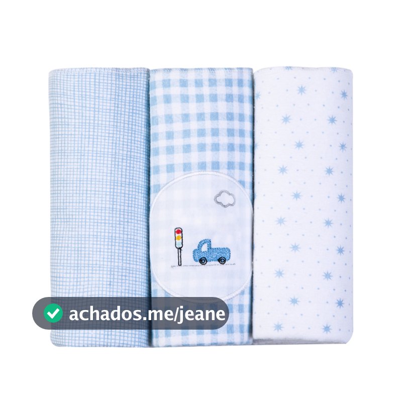 Cueiro Flanelado Bordados Papi Kit 3 Unidades Bebê 100% Algodão