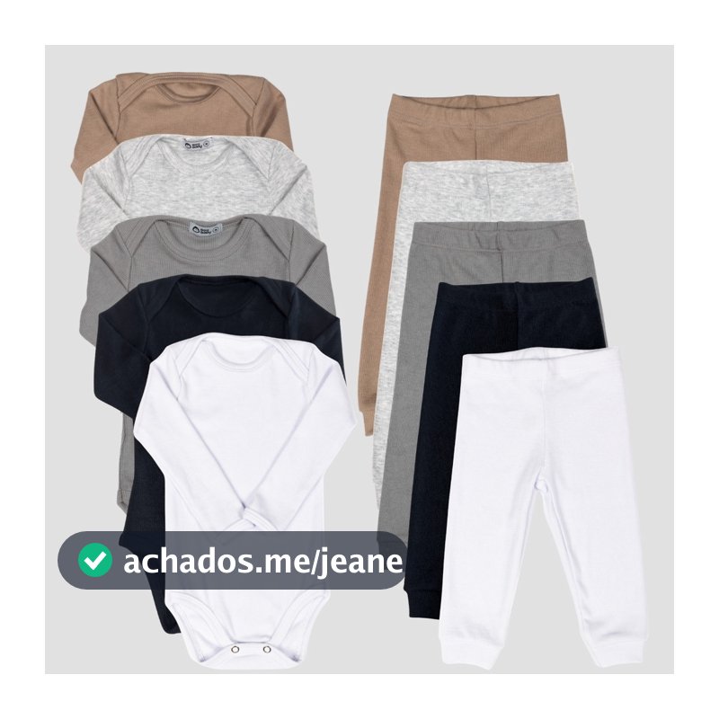 Kit Conjunto Bebê 10 peças Canelado Body Manga Longa e Calça Pagão Super Macio 03K5C2