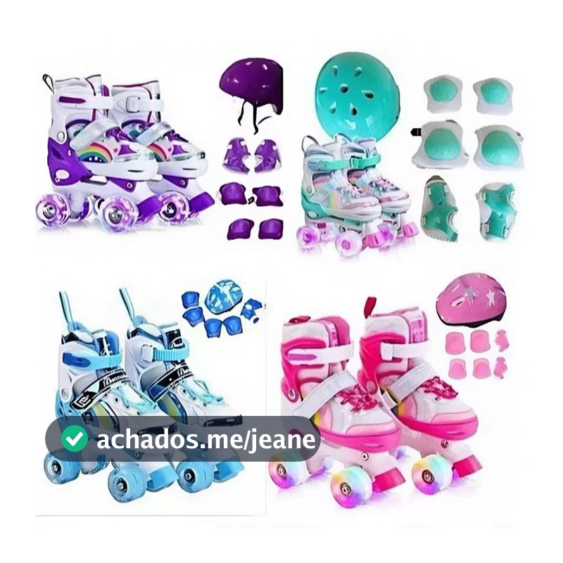 Patins Infantil 4 Rodas Arco ÍRIS Com Luz De LED Ajustável+Kit Proteção e Sem Kit Proteção