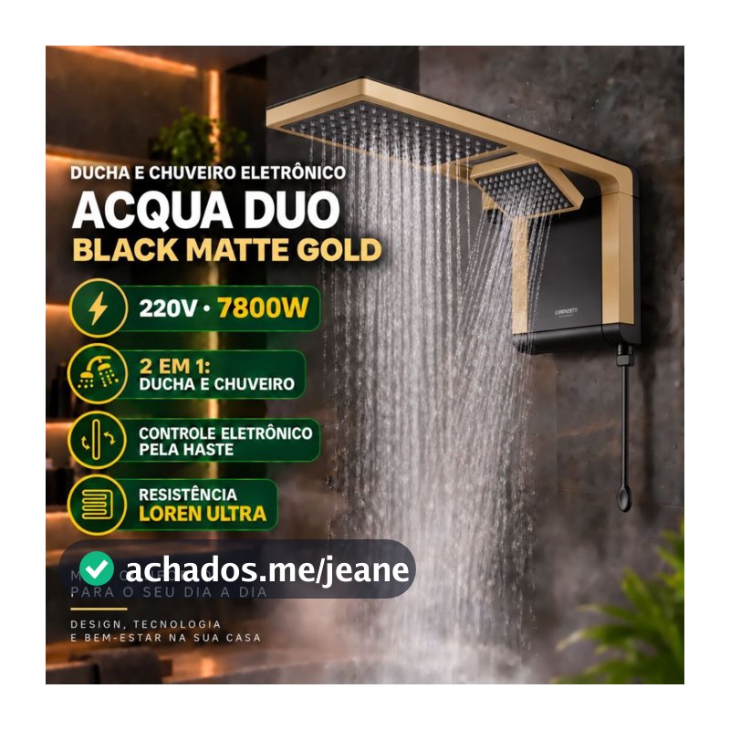Ducha e Chuveiro Eletrônico Lorenzetti Acqua Duo Black Matte Gold 220V 7800W