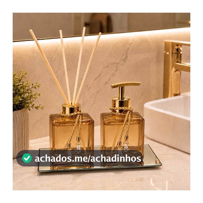 Kit Lavabo Pet Ambar Difusor de Varetas e Saboneteira Luxo Bandeja Banheiro Casa