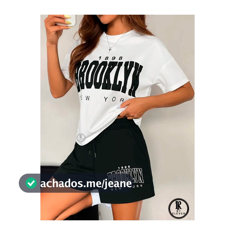 kit conjunto "FEMININO " Brooklyn-New york  short moletom + blusinha 100% algodão feminina camiseta e shorts p academia