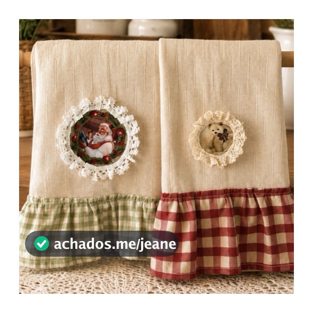 Kit 2 Panos de Prato Natalinos Farmhouse – Papai Noel e Ursinho