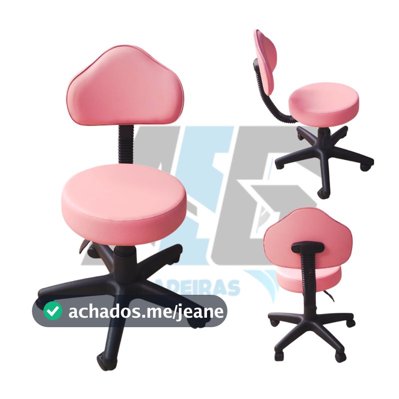 Cadeira Mocho De Trabalho Confortável Para Estética Manicure Giratoria Feminina Odontologica Com Encosto Rosa