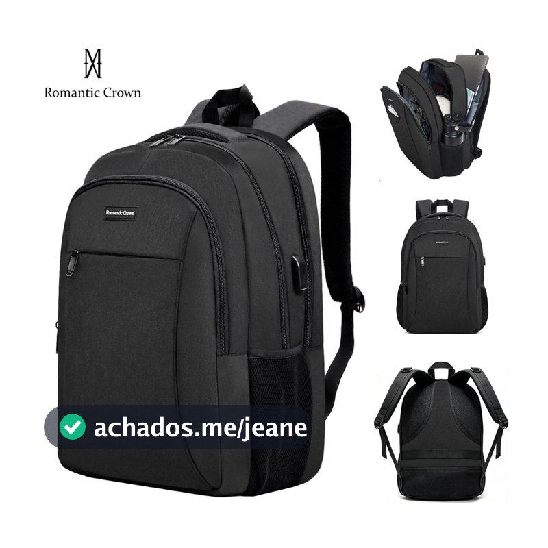 ROMANTIC CROWN Mochlia Masculina Impermeável Reforçada, Compartimento Notebook 15,6", Grande Capacidade p/ Viagem Escola