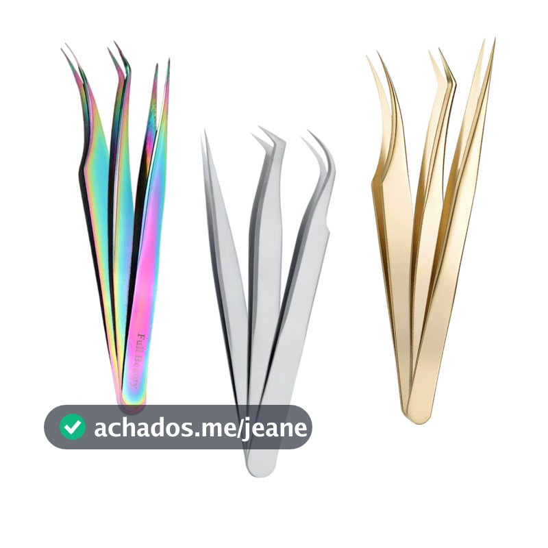 Kit 3 Pincas 45° Curvada Reta Extensao De Cilios Fio A Fio com Case de armazenamento Caixa