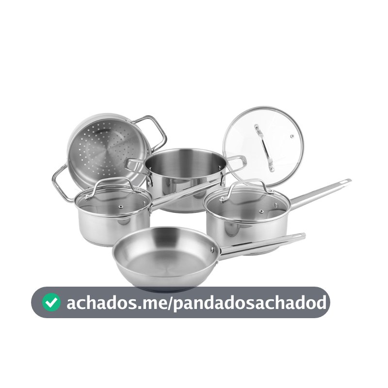 Brinox Jogo de Panelas 5 Peças Inox City - Fundo Triplo - Indução