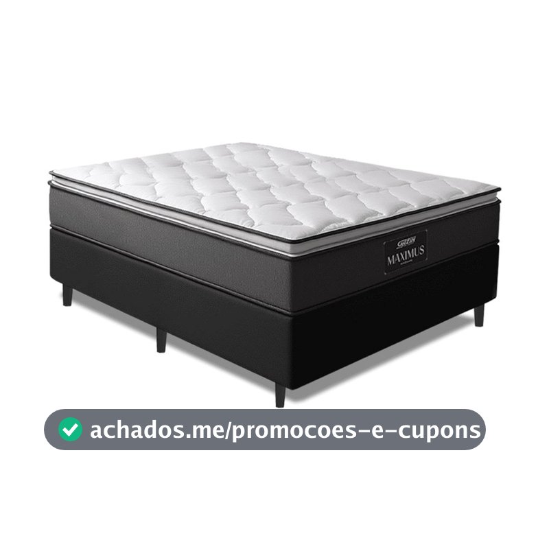 Cama Box Casal Colchão Molas Ensacadas Pillow Maximus 138x188x62cm Cinza / Preto Gazin