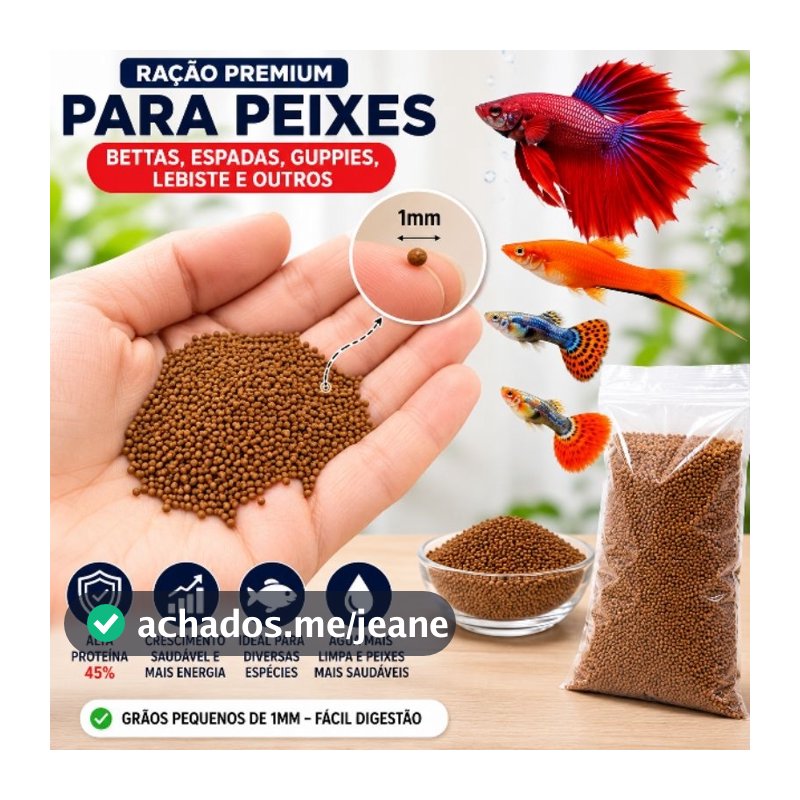 Ração para Peixes Beta, Betta, Guppy, Espada, 1mm 45% Proteína – Alta Palatabilidade