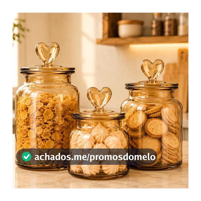 Pote Vidro Âmbar Hermético Decor Afeto Coração