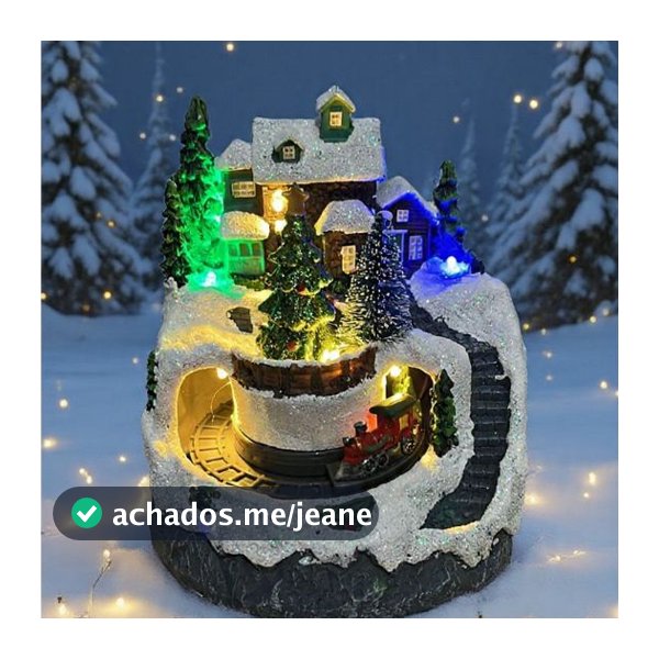 Enfeite Natal LED USB Vila De Natal Cenário Iluminado Resina Com Led Com Movimento Pilha e Cabo USB Enfeite Luxo
