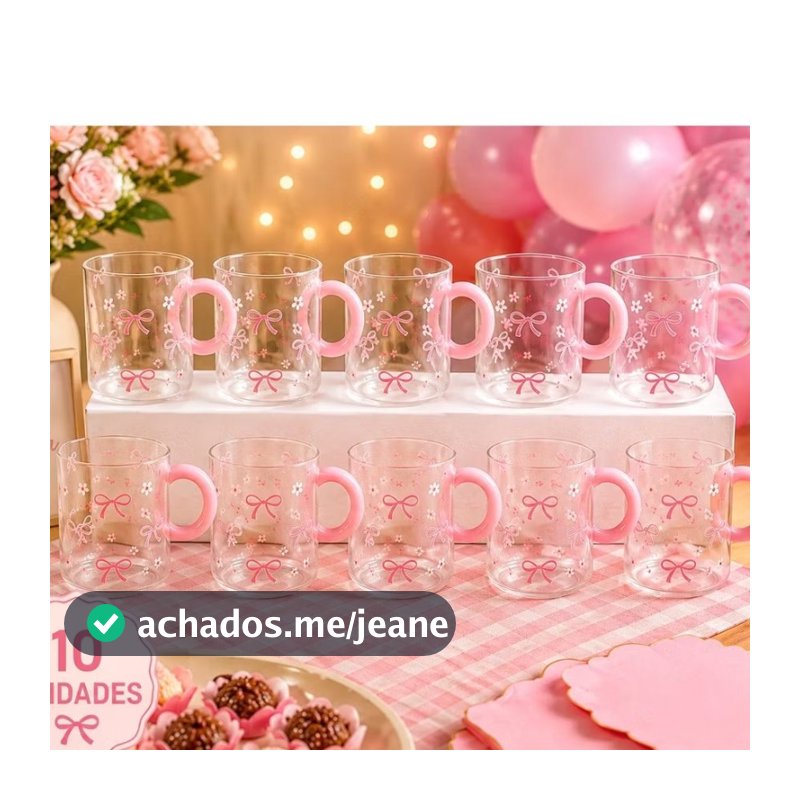 Kit 10 Canecas Xicaras Laço rosa Plástico- Lembrancinha de aniversário- evento-menina-mulher