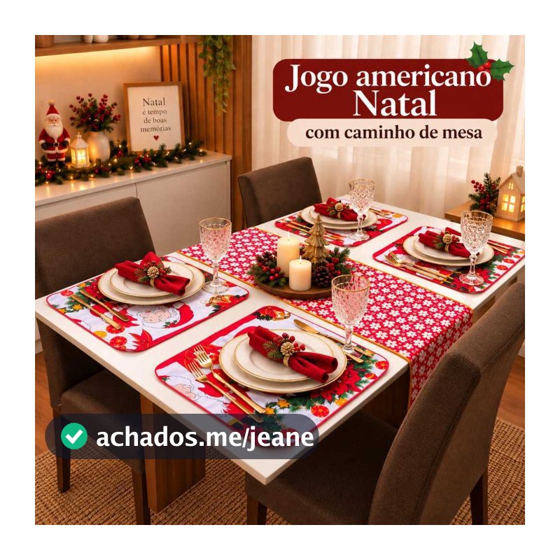 Kit Jogo Americano 4 LUGARES + Caminho de Mesa (5 peças) - NATAL