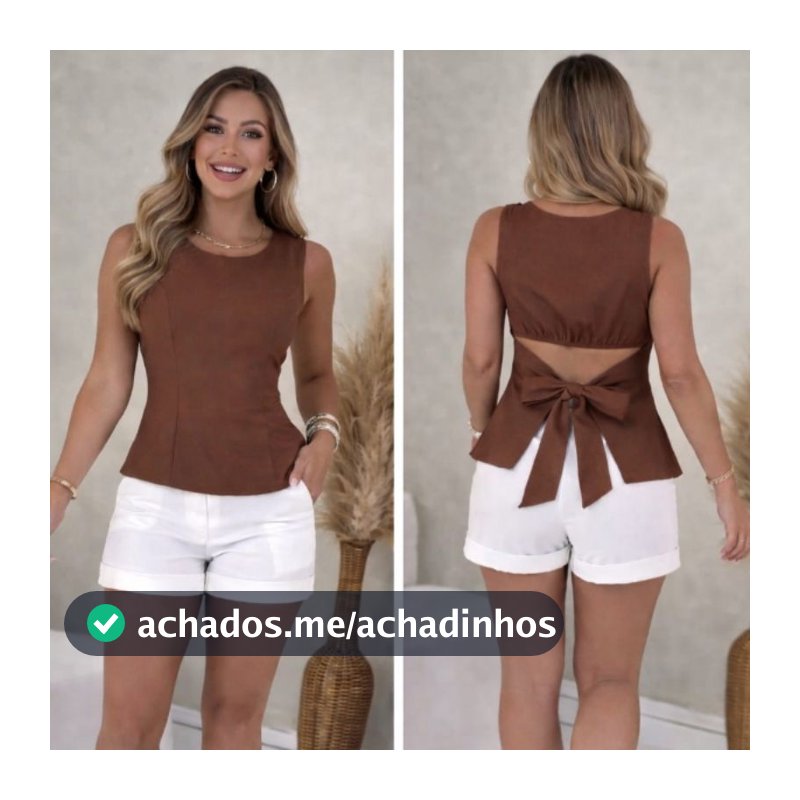 Blusa Feminina Alfaiataria Peplum Elegante Regata Acinturada com Laço Costas Casual Tendência