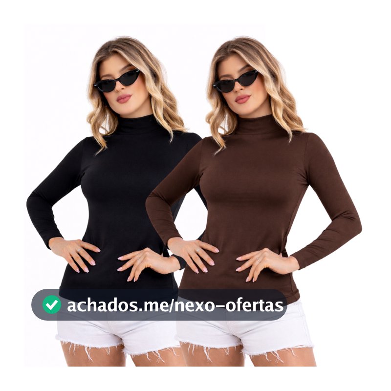 KIT 2 - Cacharrel Feminina - Blusa Cacharrel de Manga Longa - Cacharrel Lisa de Gola Alta