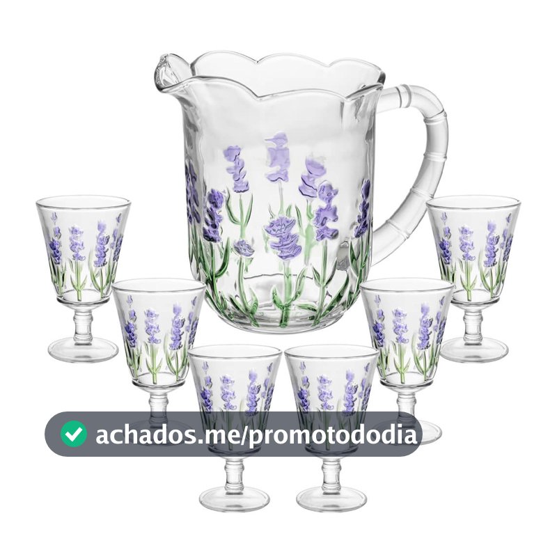 Jogo de Taças e Jarra de Cristal Lavanda Hand Painting 7 peças - Lyor