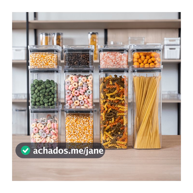 10 Potes Herméticos em Acrílico Cristal Porta Mantimentos para Cozinha Empilhável Organizador  Amobox