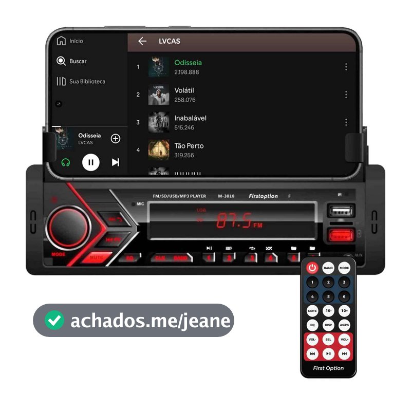 Rádio MP3 Player Som Automotivo Bluetooth Universal Suporte para Celular USB SD First Option 3010F