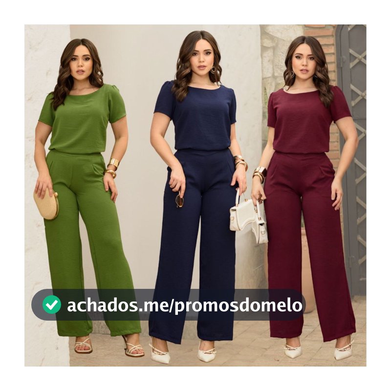 Conjunto Feminino Casual Calça e Blusa Manga Princesa Com Bolsos Lançamento Alfaiataria
