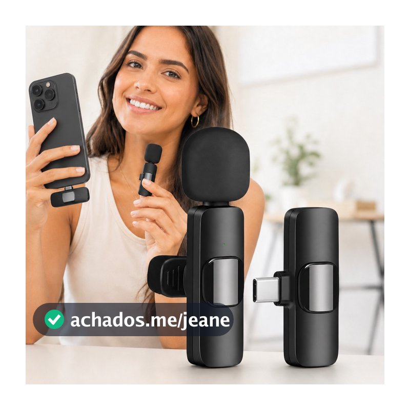 Microfone Lapela Sem Fio Tipo C para Celular Cancelamento de Ruído Mini Microfone para Live Vlog