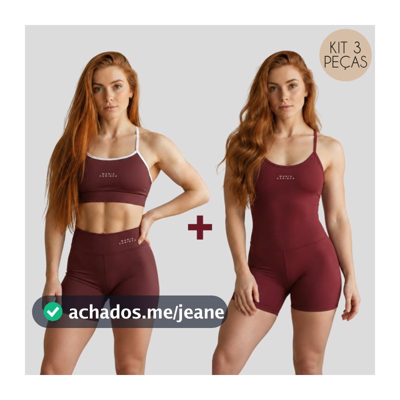 KIT 3 Peças Top + Short + Macaquinho Fitness Academia Feminino Zero Transparência
