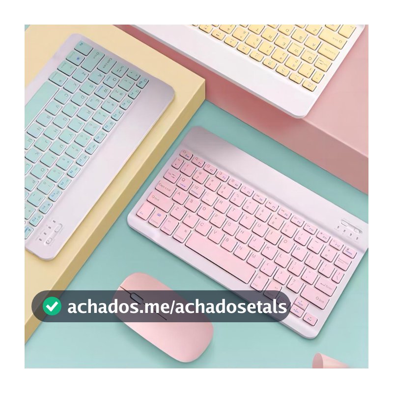 Kit Teclado e Mouse Sem Fio Bluetooth Colorido Macaron Para PC iPad Tablet Notebook