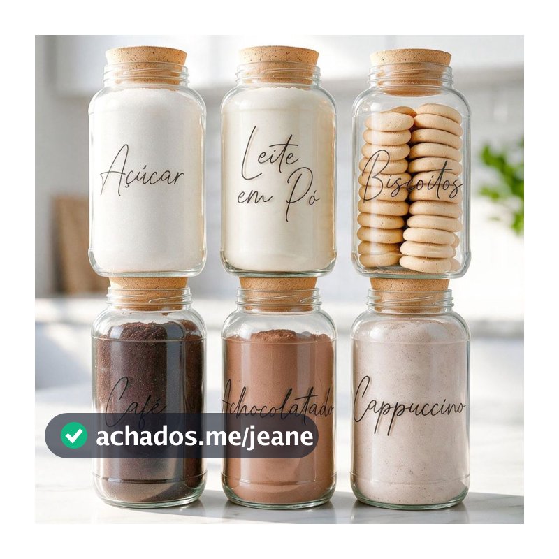 Cantinho do Café - ESCOLHA SEU KIT - Potes de Vidro 810ml Tampa de Cortiça com ou sem Adesivos | Armazenamento Variações