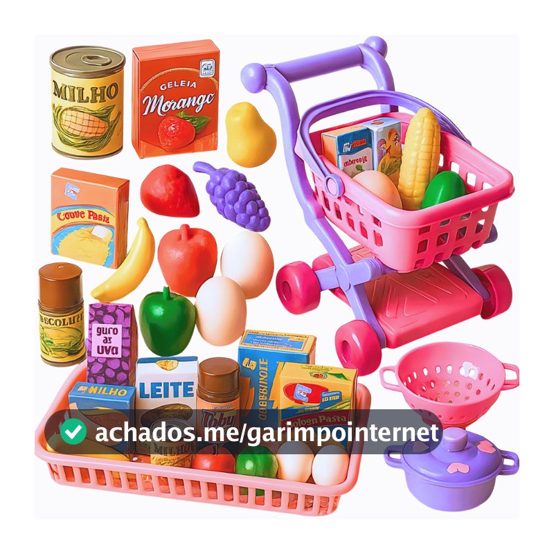 Kit Brinquedo Infantil Meninas Carrinho Supermercado + Conjunto de Panelas Panelinhas Feirinha