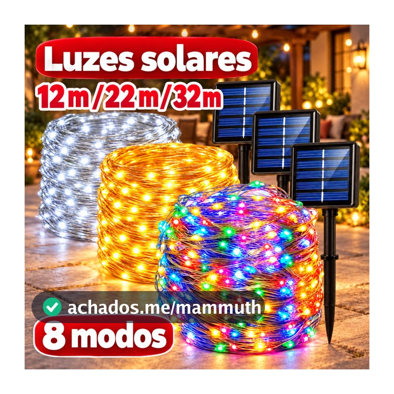 Cordao de 300 leds solar 12/22/32M USO EXTERNO Promoção Natal Externo Fixo E 8 Funções Prova D'água Cordão Luzes