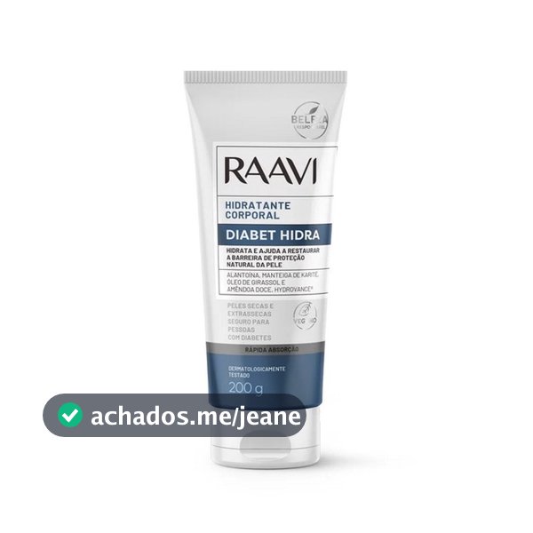 Hidratante Corporal Raavi 200g pele seca e extrassecas DIABET HIDRA