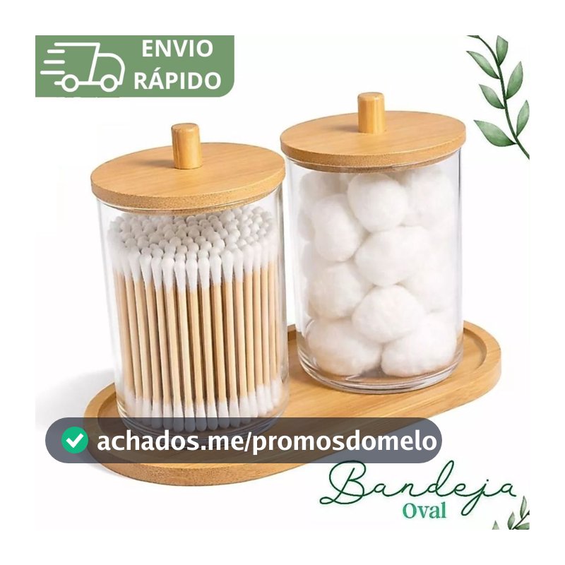 KIT Porta Cotonete Algodão Bambu Lavabo Com Bandeja Organizadores de Bancada Acrilico Transparente