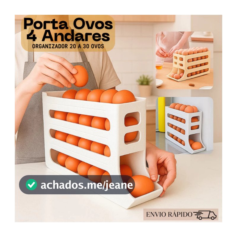 Porta Ovos 4 Andares Rolante em Plástico para Geladeira Organizador 30 Ovos