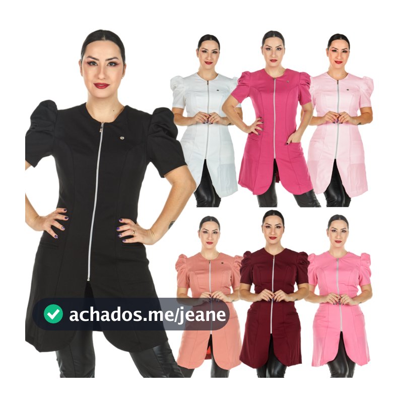 Jaleco Feminino Manga Curta Bufante Princesa Acinturado Com Zíper Várias Cores
