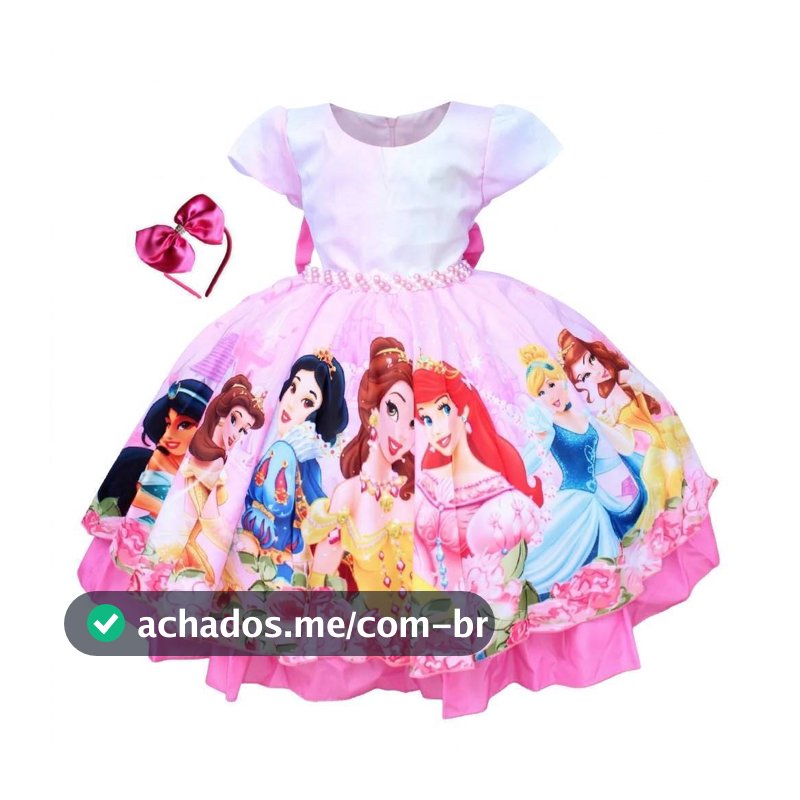 Vestido De Festa Aniversario Infantil Luxo Princesas Tematico Com Tiara
