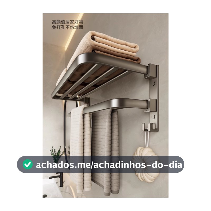 Porta Toalha Suporte Toalheiro Banheiro Duplo Aço Inox Premium Retratil 90° Sem adesivos, precisa fazer furos