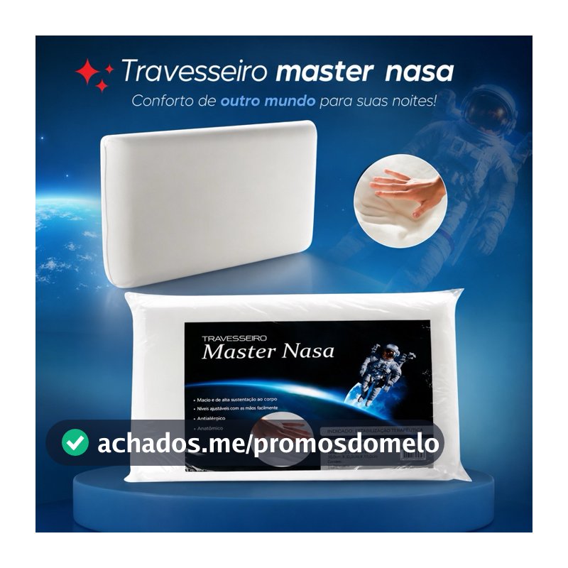 Travesseiro Nasa Viscoelástico da Master Comfort antialérgico confortável master  nasa