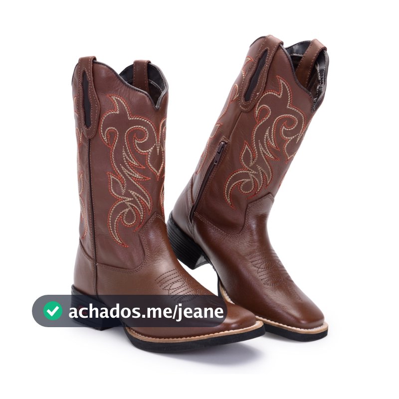Bota Texana Country Feminina Couro legitimo cowgirl Bico quadrado Bordada